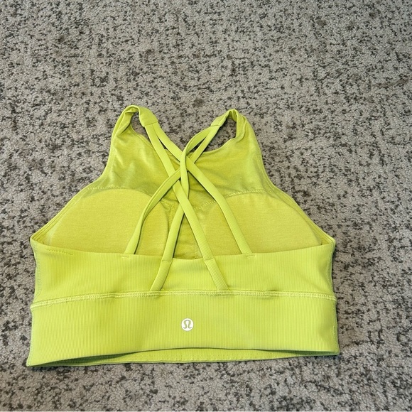 Lululemon Wasabi Green Energy High-Neck Longline Ribbed Padded Sports Bra Size 8 - Picture 3 of 7